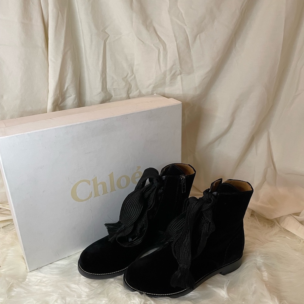 Chloe Black Velvet Harper Ankle Boots